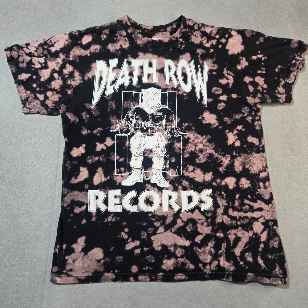 Death Row Records Mens Black Pink Acid Wash Graphic T-Shirt Size M Short Sleeve